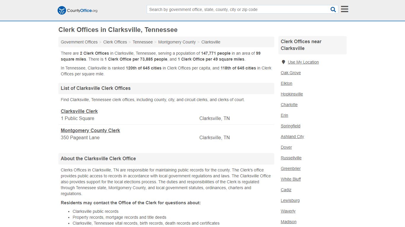 Clerk Offices - Clarksville, TN (County & Court Records)